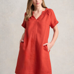 Gathered Neck Dress - Burnt Orange