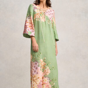 Linen Kaftan Dress - Patchwork Print
