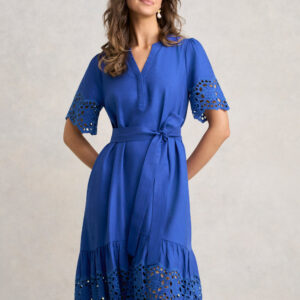 Broderie Trim Dress - Electric Blue
