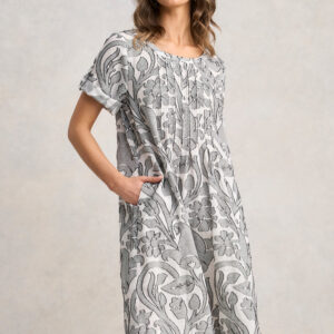 Cotton Pleat Front Dress - Paisley Jacquard
