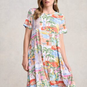 Midi Trapeze Jersey Dress - Resort Print