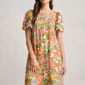 Clipped Cotton Dress - Tropical Print
