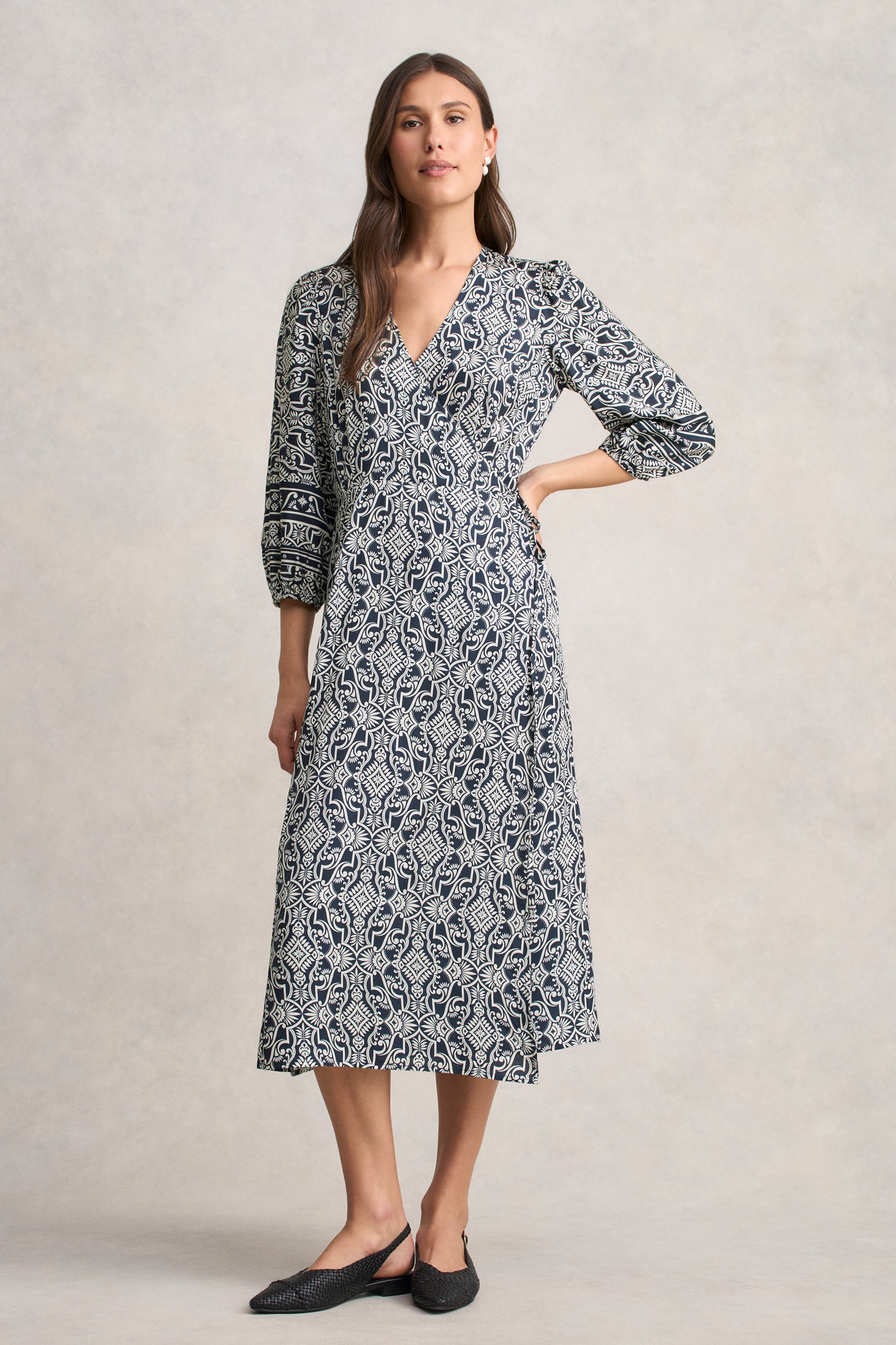 Printed Wrap Dress - Two Tone Print