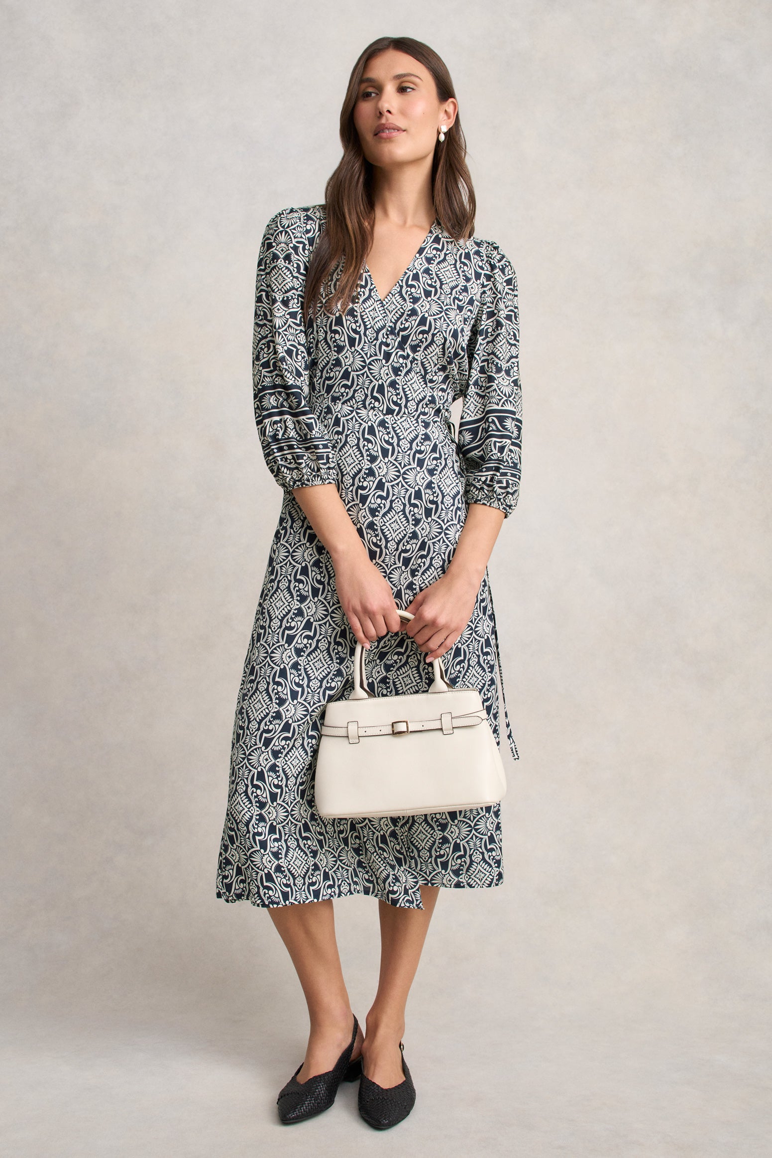 Printed Wrap Dress - Two Tone Print