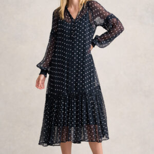 Crinkle Viscose Dress - Deep Navy Spot