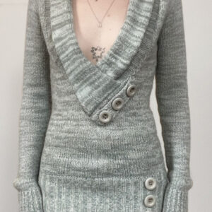 Vintage Paneled Asym V Neck Button Solid Sweater