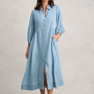 Chambray Puff Sleeve Dress - Light Chambray