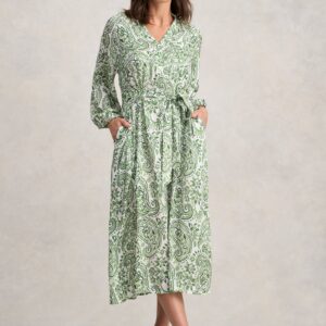 Blouson Sleeve Shift Dress - Green Paisley Print