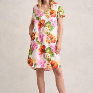 V-Neck Linen Dress - Multi Floral