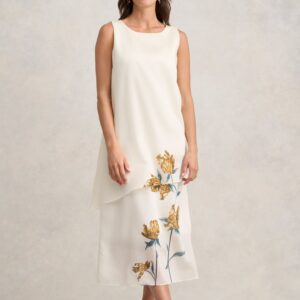 Sheer Layer Dress - Lone Stem Print