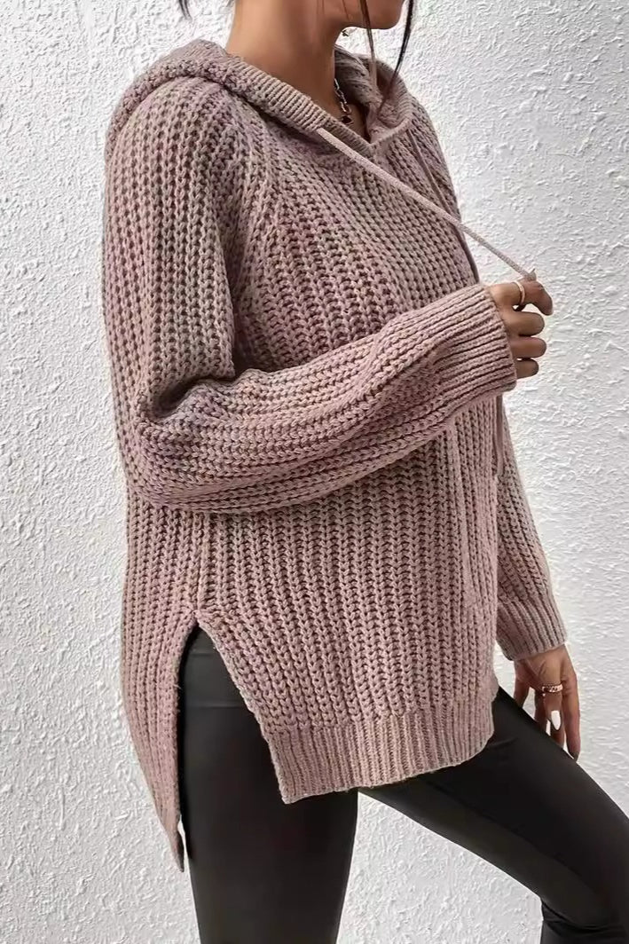 Solid Hooded Oversized Side Slit Sweater
