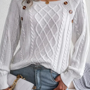 Button Detail Casual Pullover Sweater