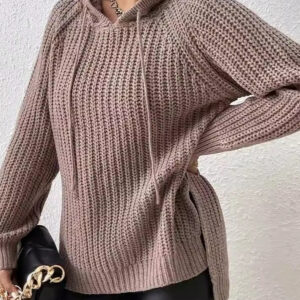 Solid Hooded Oversized Side Slit Sweater