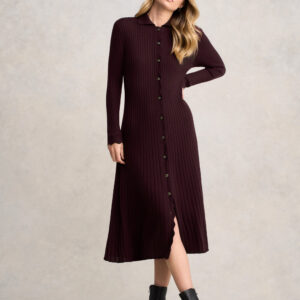 Ribbed Merino Dress - Burgundy