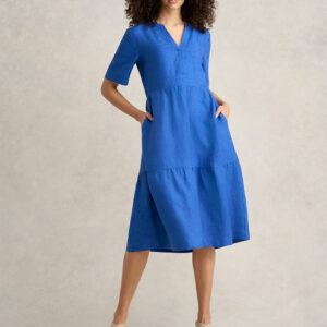 Tiered Linen Dress - Cobalt Cross Dye