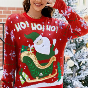 Color Block Santa Print Embroidered Sweater