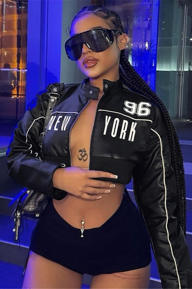 Letter Print Biker Jacket